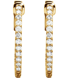 650183 Earring Set 14K Yellow 19 Mm 1.5 Mm Natural Diamond Round 1.4Mm 12 Ctw I1, H+ Pair Hinged Polished 12 Ctw Natural Diamond Inside-Outside Hinged Hoop Earrings