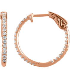 650183 Earring Set 14K Rose 23 Mm 1.7 Mm Natural Diamond Round 1.5Mm 34 Ctw I1, H+ Pair Hinged Polished 34 Ctw Natural Diamond Inside-Outside Hinged Hoop Earrings