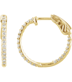 650183 Earring Set 14K Yellow 26.5 Mm 1.9 Mm Natural Diamond Round 1.6Mm 1 Ctw I1, H+ Pair Hinged Polished 1 Ctw Natural Diamond Inside-Outside Hinged Hoop Earrings