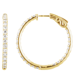 650183 Earring Set 14K Yellow 29.5 Mm 2.3 Mm Natural Diamond Round 2.1Mm 2 Ctw I1, H+ Pair Hinged Polished 2 Ctw Natural Diamond Inside-Outside Hinged Hoop Earrings