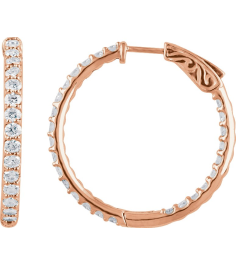650183 Earring Set 14K Rose 29.5 Mm 2.3 Mm Natural Diamond Round 2.1Mm 2 Ctw I1, H+ Pair Hinged Polished 2 Ctw Natural Diamond Inside-Outside Hinged Hoop Earrings