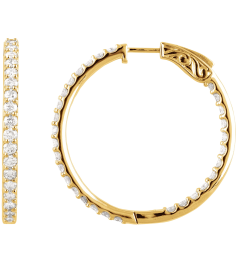 650183 Earring Set 14K Yellow 34.5 Mm 2.5 Mm Natural Diamond Round 2.4Mm 3 Ctw I1, H+ Pair Hinged Polished 3 Ctw Natural Diamond Inside-Outside Hinged Hoop Earrings