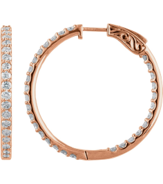 650183 Earring Set 14K Rose 34.5 Mm 2.5 Mm Natural Diamond Round 2.4Mm 3 Ctw I1, H+ Pair Hinged Polished 3 Ctw Natural Diamond Inside-Outside Hinged Hoop Earrings