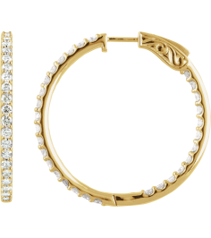 650183 Earring Set 14K Yellow 41.5 Mm 2.6 Mm Natural Diamond Round 2.5Mm 5 Ctw I1, H+ Pair Hinged Polished 5 Ctw Natural Diamond Inside-Outside Hinged Hoop Earrings