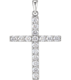 R42308 Pendant Set 14K White Round Natural Diamond 3Mm 1 38 Ctw I1, G-H Polished Natural Diamond Cross Pendant