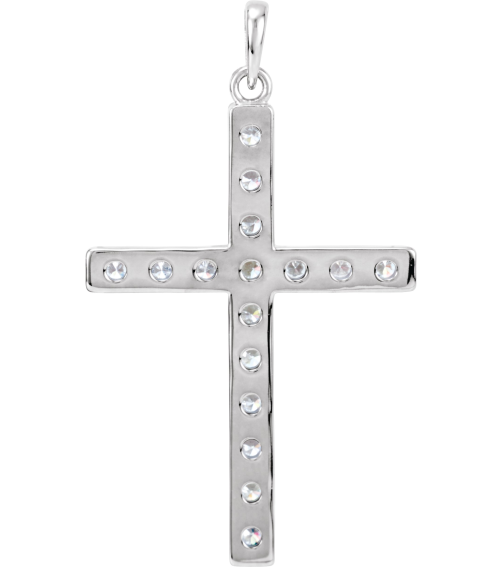 R42308 Pendant Set 14K White Round Natural Diamond 3Mm 1 38 Ctw I1, G-H Polished Natural Diamond Cross Pendant