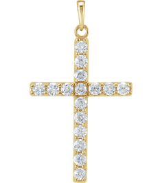 R42308 Pendant Set 14K Yellow Round Natural Diamond 1.5Mm 15 Ctw I1, G-H Polished Natural Diamond Cross Pendant