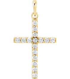 R42308 Pendant Set 14K Yellow Round Natural Diamond 2Mm 12 Ctw I1, G-H Polished Natural Diamond Cross Pendant