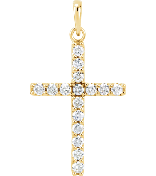R42308 Pendant Set 14K Yellow Round Natural Diamond 2Mm 12 Ctw I1, G-H Polished Natural Diamond Cross Pendant