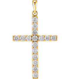 R42308 Pendant Set 14K Yellow Round Natural Diamond 2.8Mm 1 14 Ctw I1, G-H Polished Natural Diamond Cross Pendant