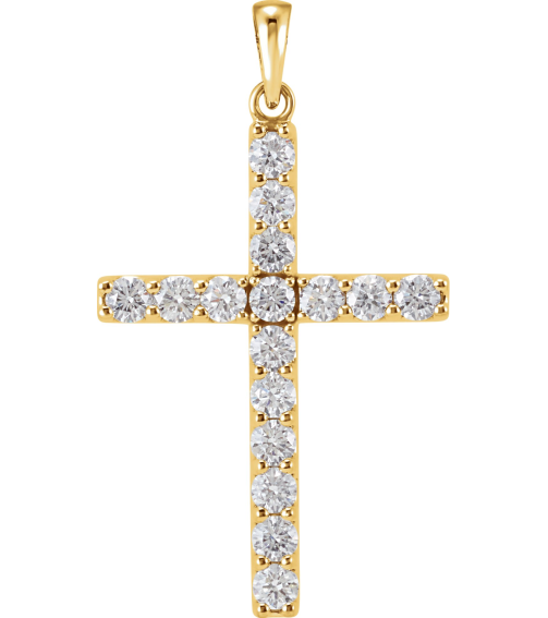 R42308 Pendant Set 14K Yellow Round Natural Diamond 2.8Mm 1 14 Ctw I1, G-H Polished Natural Diamond Cross Pendant