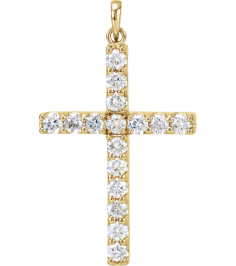 R42308 Pendant Set 14K Yellow Round Natural Diamond 3Mm 1 38 Ctw I1, G-H Polished Natural Diamond Cross Pendant