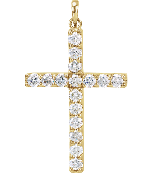 R42308 Pendant Set 14K Yellow Round Natural Diamond 3Mm 1 38 Ctw I1, G-H Polished Natural Diamond Cross Pendant