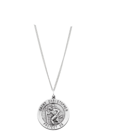 R5024 Necklace Sterling Silver None 24 In Polished Round St. Christopher Necklace