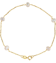 Brc1810 Bracelet Set 14K Yellow Pearl Cultured White Freshwater Pearl 4.25 Mm 7 In Polished Cultured White Pearl Station Bracelet