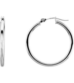 20270 Earring 14K White 25 Mm 2 Mm Pair Catch Polished Round Tube Hoop Earrings