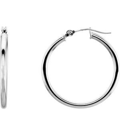 20270 Earring 14K White 25 Mm 2 Mm Pair Catch Polished Round Tube Hoop Earrings