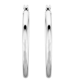 20270 Earring 14K White 25 Mm 2 Mm Pair Catch Polished Round Tube Hoop Earrings