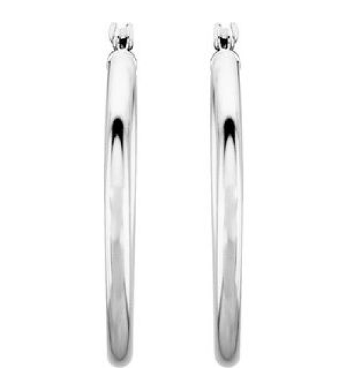 20270 Earring 14K White 25 Mm 2 Mm Pair Catch Polished Round Tube Hoop Earrings