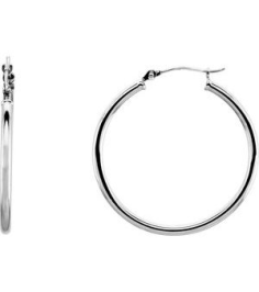 20270 Earring 14K White 30 Mm 2 Mm Pair Catch Polished Round Tube Hoop Earrings