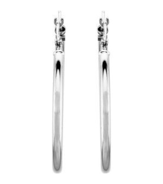 20270 Earring 14K White 30 Mm 2 Mm Pair Catch Polished Round Tube Hoop Earrings