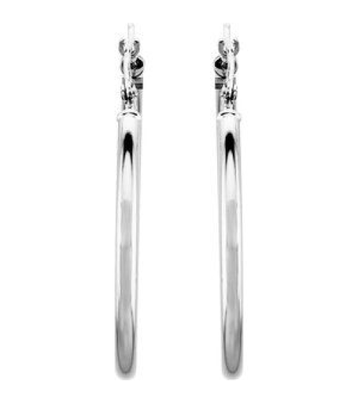 20270 Earring 14K White 30 Mm 2 Mm Pair Catch Polished Round Tube Hoop Earrings