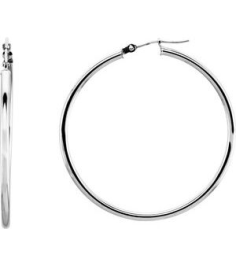 20270 Earring 14K White 40 Mm 2 Mm Pair Catch Polished Round Tube Hoop Earrings