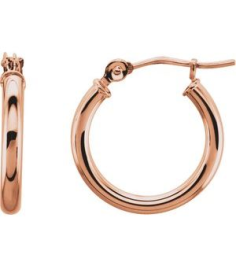 20270 Earring 14K Rose 15 Mm 2 Mm Pair Catch Polished Round Tube Hoop Earrings