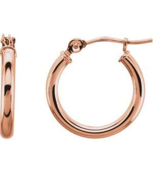 20270 Earring 14K Rose 15 Mm 2 Mm Pair Catch Polished Round Tube Hoop Earrings