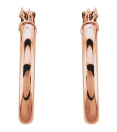20270 Earring 14K Rose 15 Mm 2 Mm Pair Catch Polished Round Tube Hoop Earrings