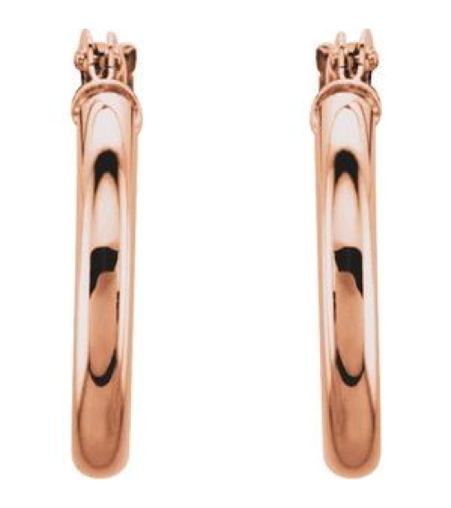 20270 Earring 14K Rose 15 Mm 2 Mm Pair Catch Polished Round Tube Hoop Earrings