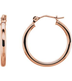 20270 Earring 14K Rose 20 Mm 2 Mm Pair Catch Polished Round Tube Hoop Earrings