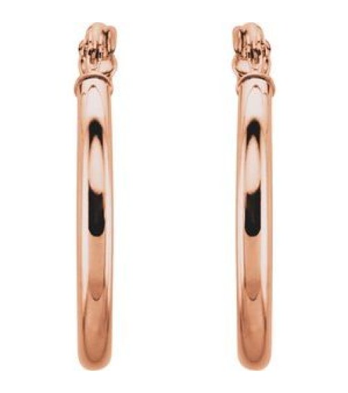 20270 Earring 14K Rose 20 Mm 2 Mm Pair Catch Polished Round Tube Hoop Earrings