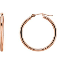 20270 Earring 14K Rose 25 Mm 2 Mm Pair Catch Polished Round Tube Hoop Earrings