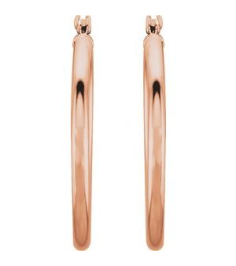 20270 Earring 14K Rose 25 Mm 2 Mm Pair Catch Polished Round Tube Hoop Earrings