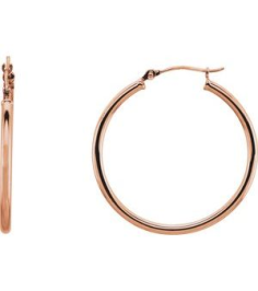20270 Earring 14K Rose 30 Mm 2 Mm Pair Catch Polished Round Tube Hoop Earrings