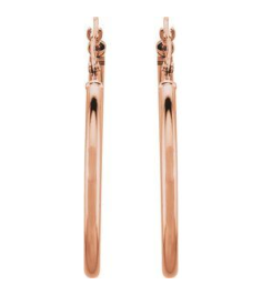 20270 Earring 14K Rose 30 Mm 2 Mm Pair Catch Polished Round Tube Hoop Earrings