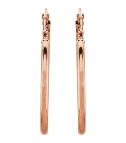 20270 Earring 14K Rose 30 Mm 2 Mm Pair Catch Polished Round Tube Hoop Earrings