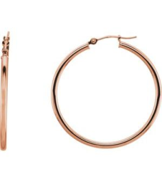 20270 Earring 14K Rose 34 Mm 2 Mm Pair Catch Polished Round Tube Hoop Earrings