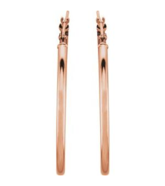 20270 Earring 14K Rose 34 Mm 2 Mm Pair Catch Polished Round Tube Hoop Earrings