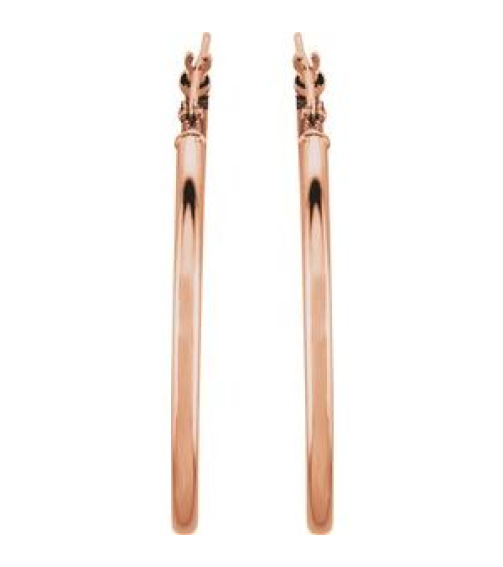 20270 Earring 14K Rose 34 Mm 2 Mm Pair Catch Polished Round Tube Hoop Earrings
