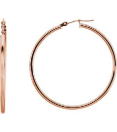 20270 Earring 14K Rose 40 Mm 2 Mm Pair Catch Polished Round Tube Hoop Earrings