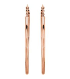 20270 Earring 14K Rose 40 Mm 2 Mm Pair Catch Polished Round Tube Hoop Earrings