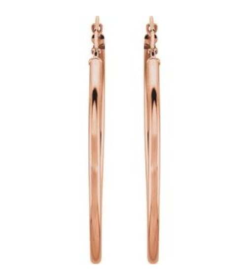 20270 Earring 14K Rose 40 Mm 2 Mm Pair Catch Polished Round Tube Hoop Earrings