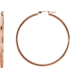 20270 Earring 14K Rose 47 Mm 2 Mm Pair Catch Polished Round Tube Hoop Earrings