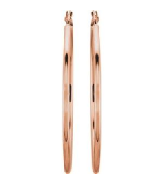 20270 Earring 14K Rose 47 Mm 2 Mm Pair Catch Polished Round Tube Hoop Earrings
