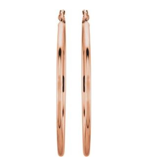 20270 Earring 14K Rose 47 Mm 2 Mm Pair Catch Polished Round Tube Hoop Earrings