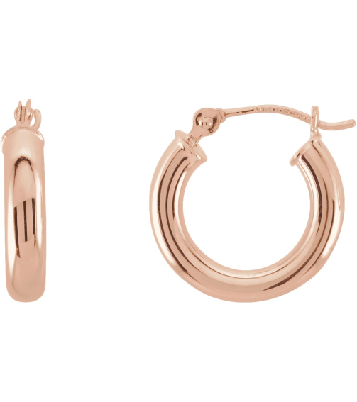 20270 Earring 14K Rose 15 Mm 3 Mm Pair Catch Polished Round Tube Hoop Earrings