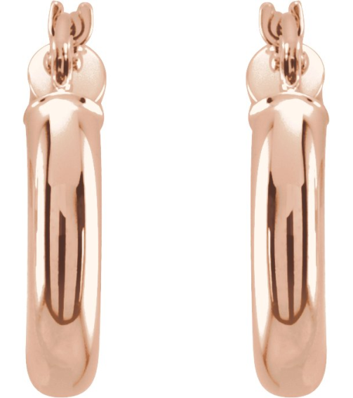 20270 Earring 14K Rose 15 Mm 3 Mm Pair Catch Polished Round Tube Hoop Earrings