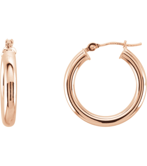 20270 Earring 14K Rose 20 Mm 3 Mm Pair Catch Polished Round Tube Hoop Earrings